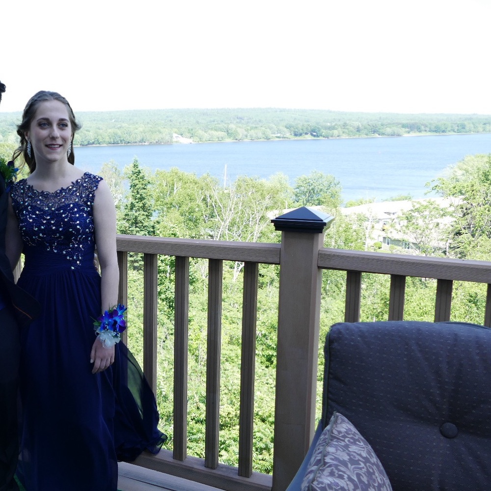 Navy prom dress with sequins